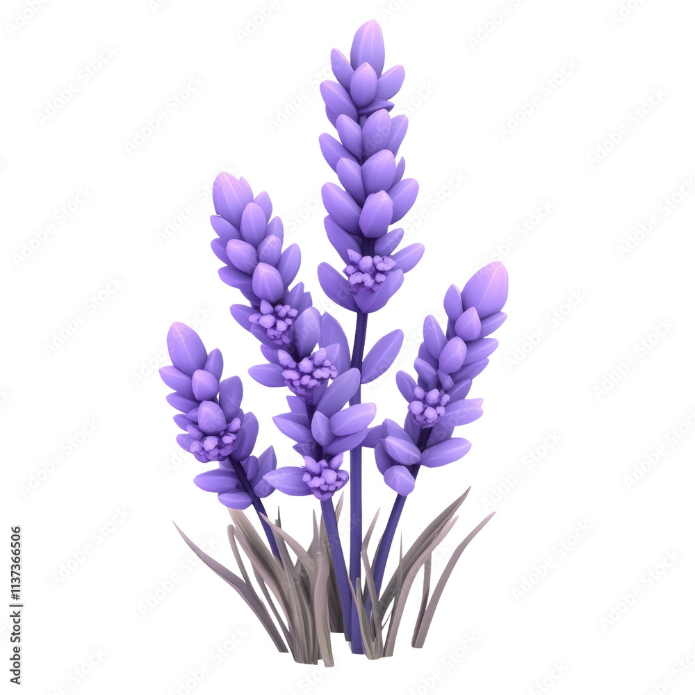 Poster 3d rendering lavender icon cartoon style isolated on transparent background