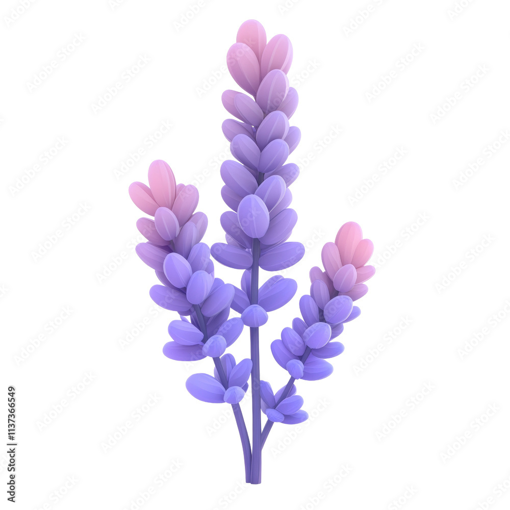 Poster 3d rendering lavender icon cartoon style isolated on transparent background