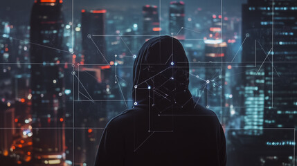 Obraz premium Hacker are planning to hack and attack networks and cyber security , innovative Smart city and graphs with statistics to analyze business potential and predict future developments in company growth