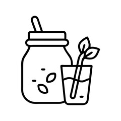 green smoothie icon, vegetarian day line art, vegetarian icon - simple black line art icon of green smoothie, or vegetarian day celebrations. vegetarian day vector art.