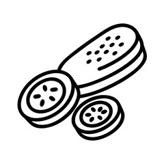 sliced cucumber icon, vegetarian day line art, vegetarian icon - simple black line art icon of sliced cucumber, or vegetarian day celebrations. vegetarian day vector art.