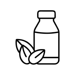 vegan milk almond or oat milk icon, vegetarian day line art, vegetarian icon - simple black line art icon of vegan milk almond or oat milk, or vegetarian day celebrations. vegetarian day vector art.
