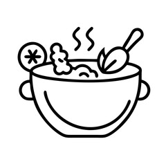 vegetable soup icon, vegetarian day line art, vegetarian icon - simple black line art icon of vegetable soup, or vegetarian day celebrations. vegetarian day vector art.