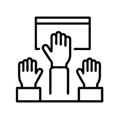 hand raised in class icon, teachers’ day line art, teachers day icon - simple black line art icon of hand raised in class, for teachers’ day celebrations. teachers day vector art.