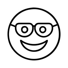 happy face emoji with glasses icon, teachers’ day line art, teachers day icon - simple black line art icon of happy face emoji with glasses, for teachers’ day celebrations. teachers day vector art.