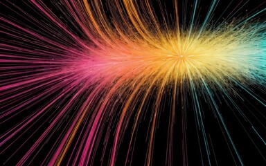 A vibrant abstract design featuring colorful streaks radiating from a central point.