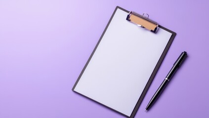 Clipboard and Pen on a Purple Background