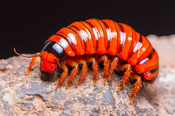 Brightly Colored Insect on Rock with Vibrant Orange and Black Features in Natural Environment