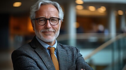 Naklejka premium Successful mature businessman in formal suit confidently looking at camera, exemplifying leadership and professionalism