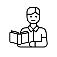 teacher holding a book icon, teachers’ day line art, teachers day icon - simple black line art icon of teacher holding a book, for teachers’ day celebrations. teachers day vector art.