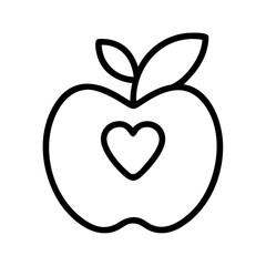 apple with a heart icon, teachers’ day line art, teachers day icon - simple black line art icon of apple with a heart, for teachers’ day celebrations. teachers day vector art.