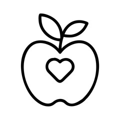 Fototapeta premium apple with a heart icon, teachers’ day line art, teachers day icon - simple black line art icon of apple with a heart, for teachers’ day celebrations. teachers day vector art.