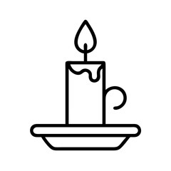 candle in a holder icon, halloween line art, halloween icon - simple black line art icon of candle in a holder, symbolizing topic celebrations. topic vector art.