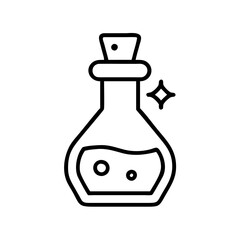potion bottle icon, halloween line art, halloween icon - simple black line art icon of potion bottle, symbolizing topic celebrations. topic vector art.