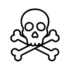 skull and crossbones icon, halloween line art, halloween icon - simple black line art icon of skull and crossbones, symbolizing topic celebrations. topic vector art.