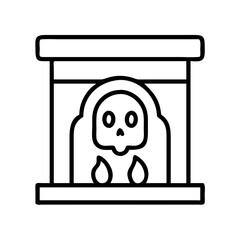 spooky fireplace icon, halloween line art, halloween icon - simple black line art icon of spooky fireplace, symbolizing topic celebrations. topic vector art.