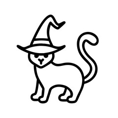 witch s black cat icon, halloween line art, halloween icon - simple black line art icon of witch s black cat, symbolizing topic celebrations. topic vector art.