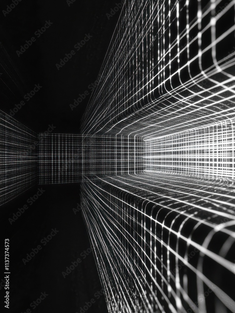Poster futuristic square grid. digital screen with line pattern