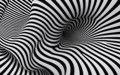 Abstract black and white striped pattern creating a wavy, three-dimensional illusion.