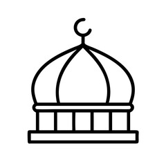 dome of the mosque icon, hajj line art, hajj icon - simple black line art icon of dome of the mosque, symbolizing Hajj celebrations. Hajj vector art.