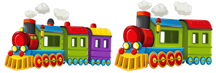 Cartoon funny set of looking steam train locomotive vehicle transportation isolated on white background illustration for children