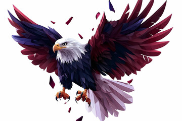 Fototapeta premium Majestic Bald Eagle Soaring with Grace and Power, Surrounded by Fragments of Colorful Leaves