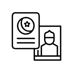 hajj visa icon, hajj line art, hajj icon - simple black line art icon of hajj visa, symbolizing Hajj celebrations. Hajj vector art.