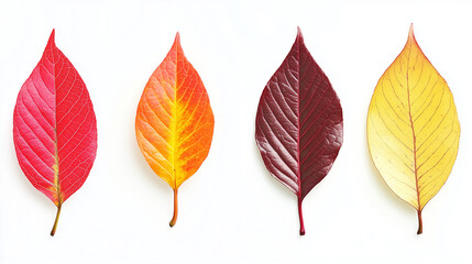 Obraz premium Set of autumn leaves in red, orange, and yellow isolated on white background