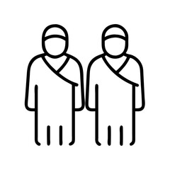 pilgrims in ihram clothing icon, hajj line art, hajj icon - simple black line art icon of pilgrims in ihram clothing, symbolizing Hajj celebrations. Hajj vector art.