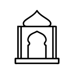 prayer hall icon, hajj line art, hajj icon - simple black line art icon of prayer hall, symbolizing Hajj celebrations. Hajj vector art.