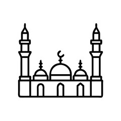 al masjid an nabawi prophet s mosque icon, hajj line art, hajj icon - simple black line art icon of al masjid an nabawi prophet s mosque, symbolizing Hajj celebrations. Hajj vector art.