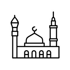 al masjid an nabawi prophet s mosque icon, hajj line art, hajj icon - simple black line art icon of al masjid an nabawi prophet s mosque, symbolizing Hajj celebrations. Hajj vector art.
