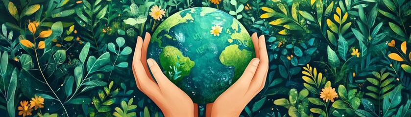 Hands holding a vibrant green Earth