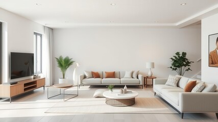 A modern living room with clean lines, neutral colors, and minimalistic textures, clean, elegant