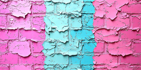 Obraz premium Textured Pink and Blue Peeling Paint on Brick Wall