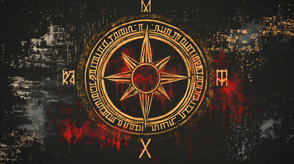 Obraz premium Runic compass. viking runes. rune illustration. Runic. Illustration