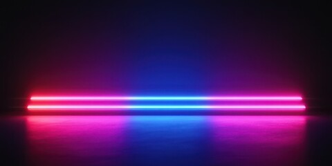 Two Parallel Neon Lights Casting Pink and Blue Glows on a Dark Surface