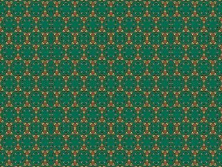 Obraz premium Floral Scroll Pattern, The floral pattern, designed in a Thai inspired style, features bright colored flowers and balanced lines on a deep green background.