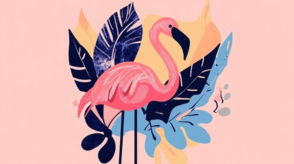 Naklejka premium Graceful Flamingo in Scandinavian Aesthetic: A Fusion of Minimalism and Nature's Elegance