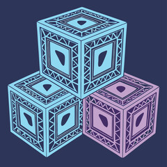 3D fractal cubes with glowing edges