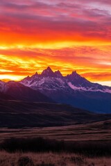 Majestic mountains under a vibrant sunset sky.