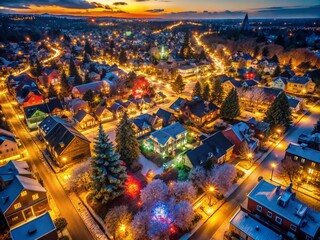 Fototapeta premium Aerial Christmas Lights Photography, Drone Night Photography, Festive Holiday Lights, Christmas Drone Shot, Winter Wonderland Lightscape