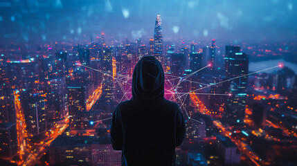 Hacker are planning to hack and attack networks and cyber security , innovative Smart city and graphs with statistics to analyze business potential and predict future developments in company growth.