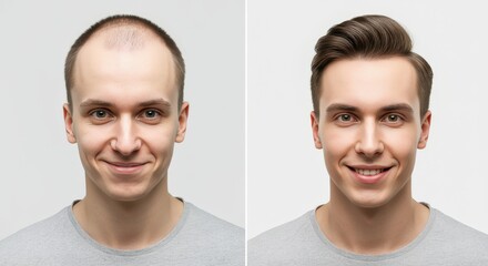 Fototapeta premium Male hair transformation before and after for hair restoration and confidence boost