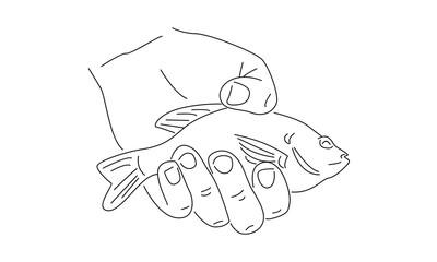 line art of hand holding fish illustration