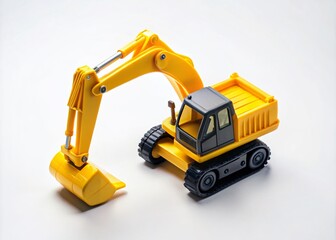 Aerial Drone Shot: Backhoe Toy Car Isolated on White - High-Resolution Image