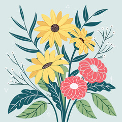 A vibrant flat floral bouquet illustration