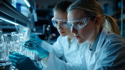 Scientists conducting experiments on proton nucleus using advanced equipment in laboratory environment