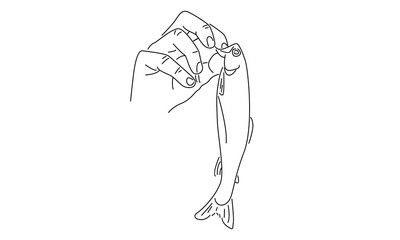 line art of hand holding fish illustration