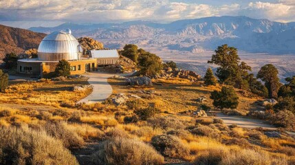 Scenic observatory on a mountain with surrounding landscape and sky.